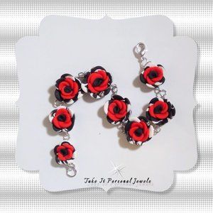 Red Rose Dalmatian Handmade Bracelet NEW